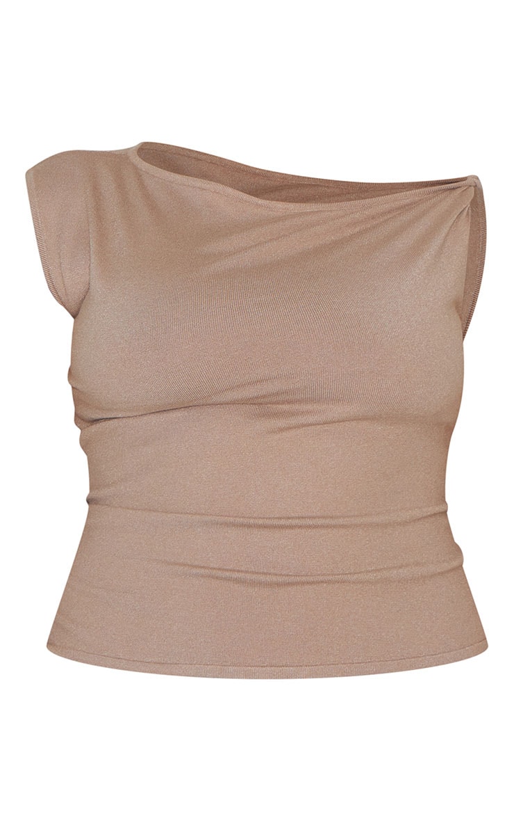 Plus Débardeur basique asymétrique en maille tricot taupe à détail torsadé image 5