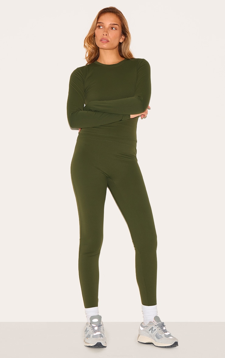 Khaki Ultimate Sculpt Long Sleeve Crop Gym Top image 3