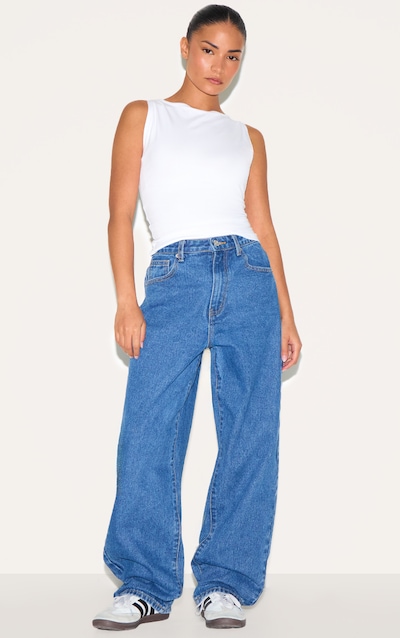 PRETTYLITTLETHING Petite Jean boyfriend bleu foncé à taille haute