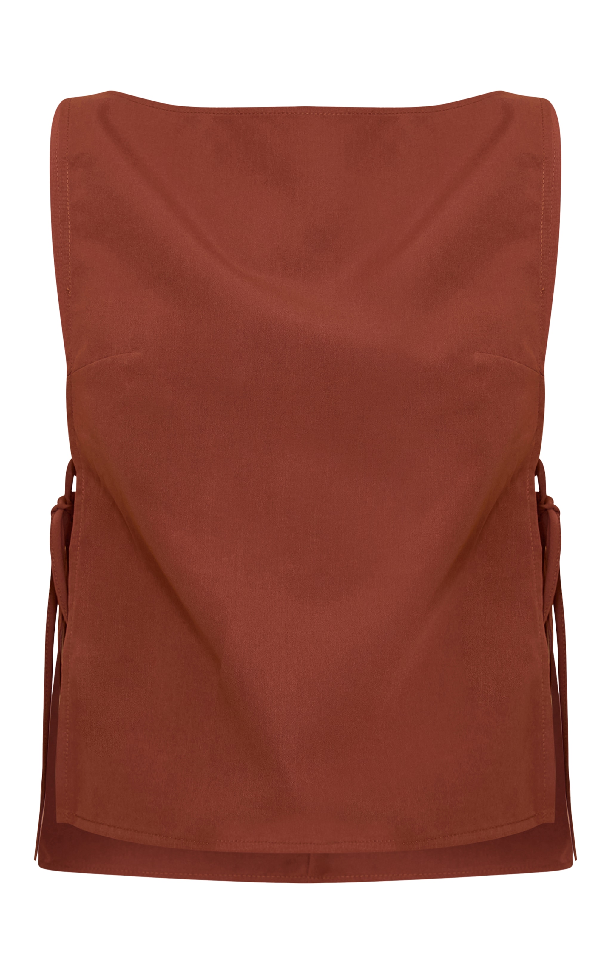 Chocolate Woven Open Tie Side Long Top image 5