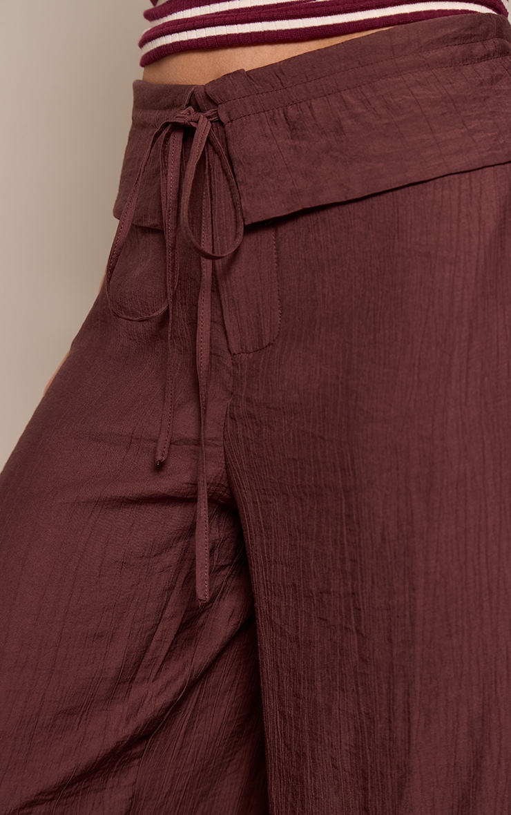 Chocolate Woven Folded Waist Straight Leg Pant image 4