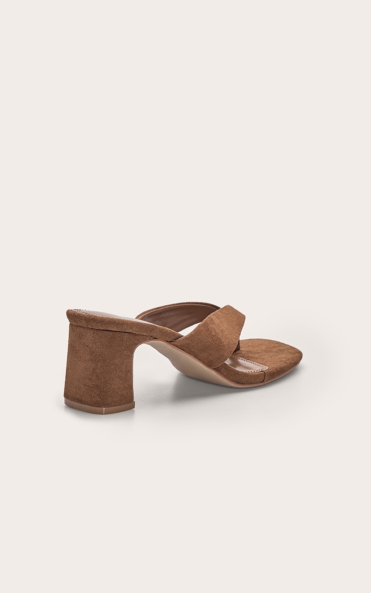 Tan Faux Suede Low Block Heel Toe Thong Mules image 4