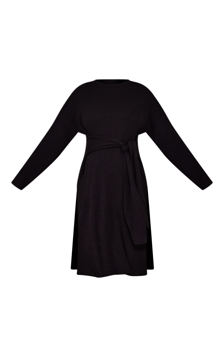 Maternity Black Tie Front Knitted Midi Dress image 5