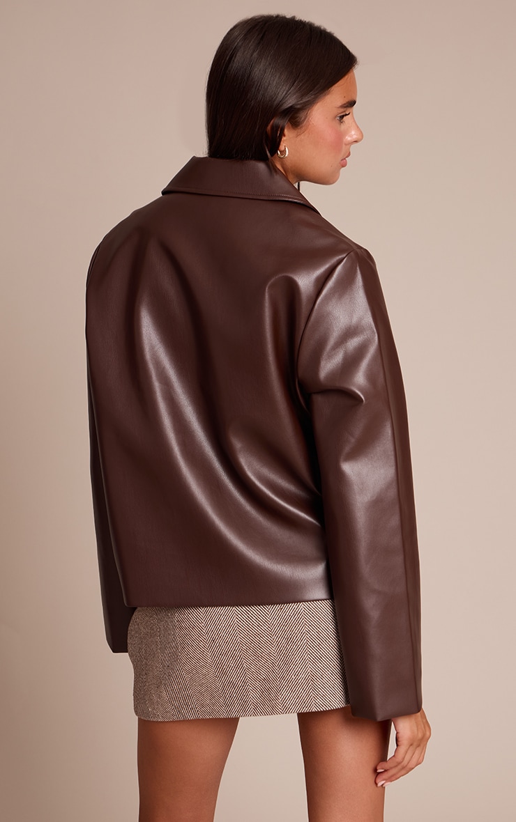 Chocolate PU Button Up Jacket image 2
