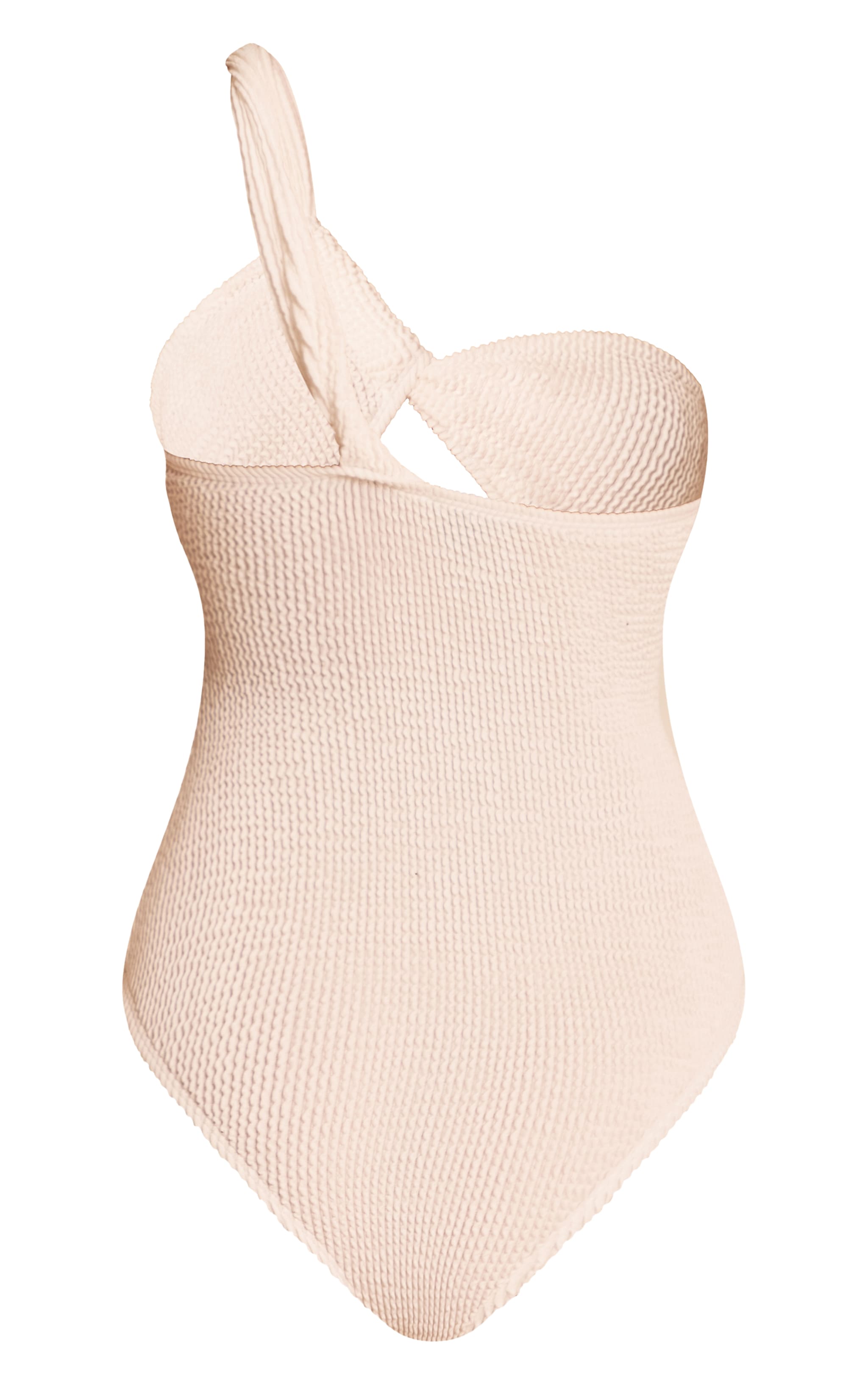 White Crinkle One Shoulder Cut Out Swimsuit image 6