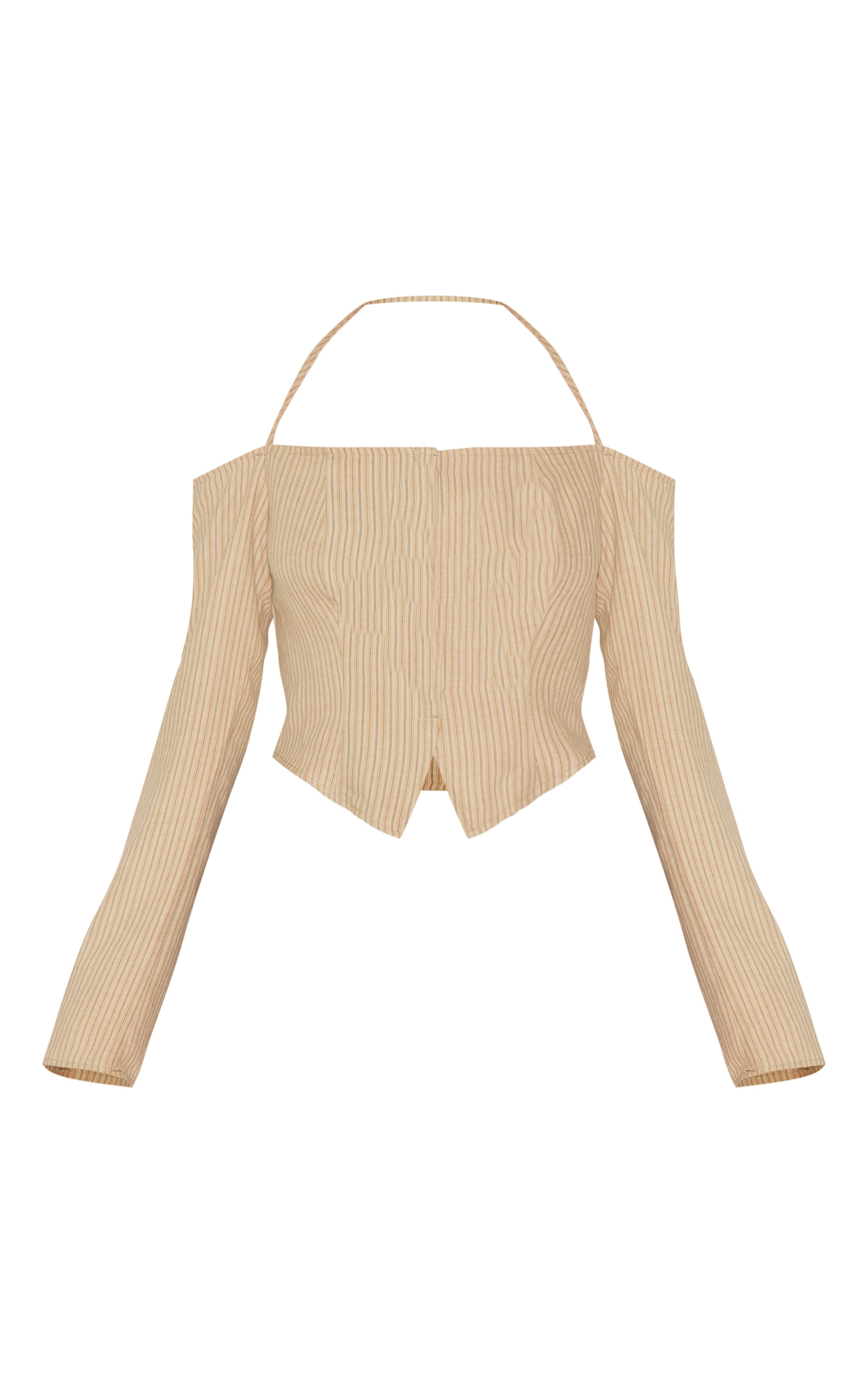 Cream Striped Bardot Peach Skin Flared Shirt image 5