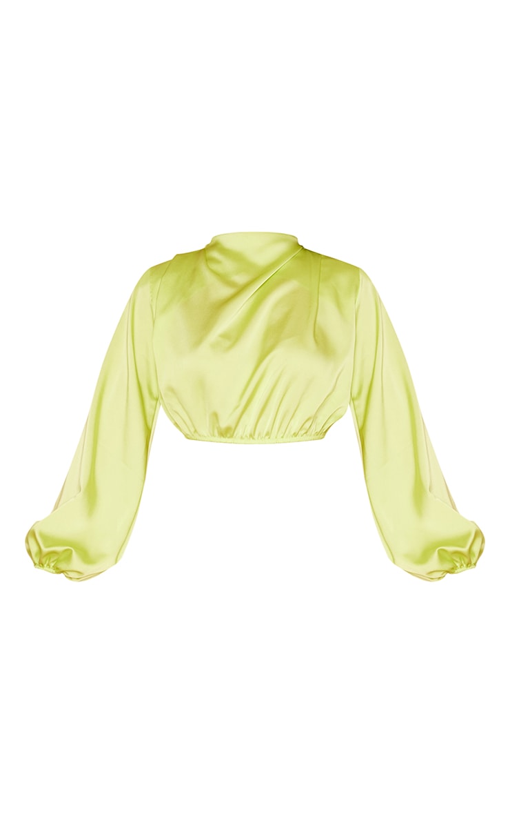 Lime Satin High Neck Balloon Sleeve Shirt image 5