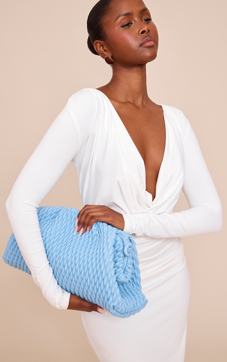 Powder Blue Soft PU Weave Clutch Bag image 1