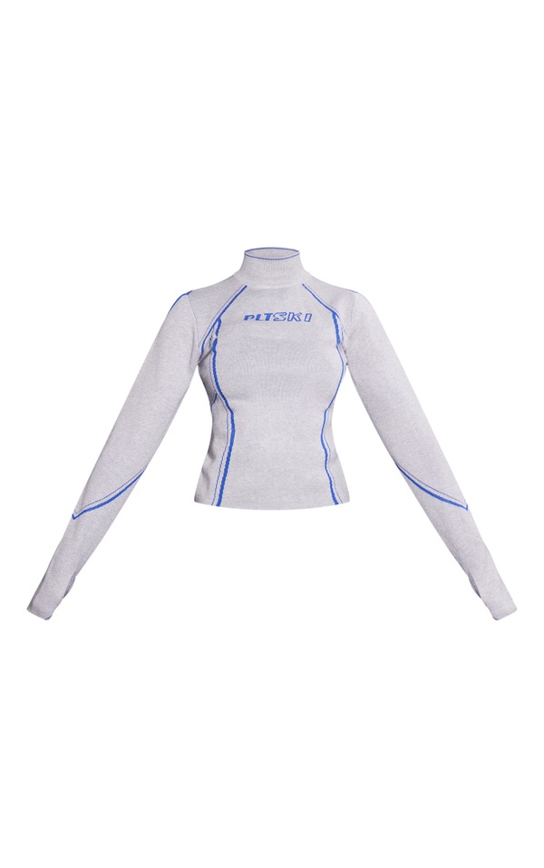 Plt Grey Turtle Neck Knit Ski Base Layer Long Top PrettyLittleThing USA