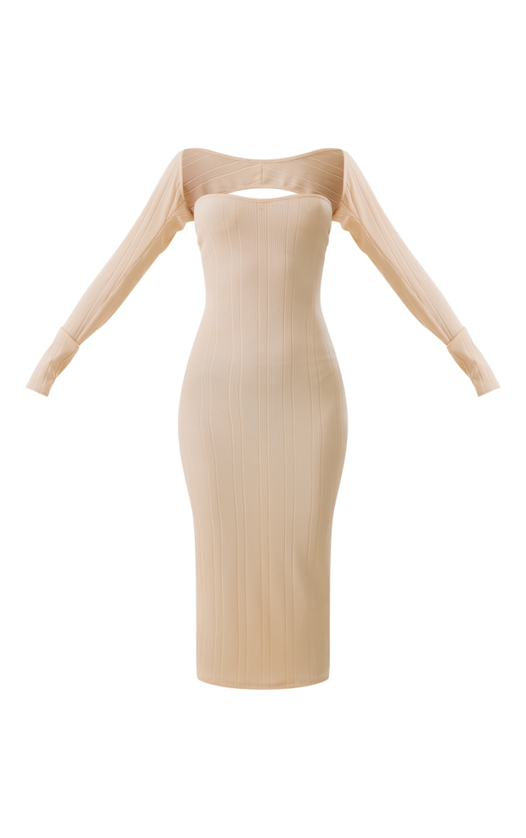 Stone Textured Rib Bandeau Sleeve Detail Midi Dress image 5