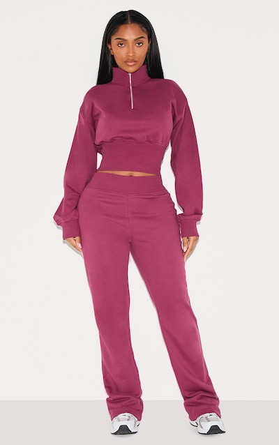 Shape Pantalon flare bordeaux à bande côtelée sur la taille