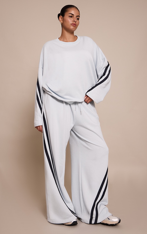 Plus Blue Contrast Striped Wide Leg Sweatpants