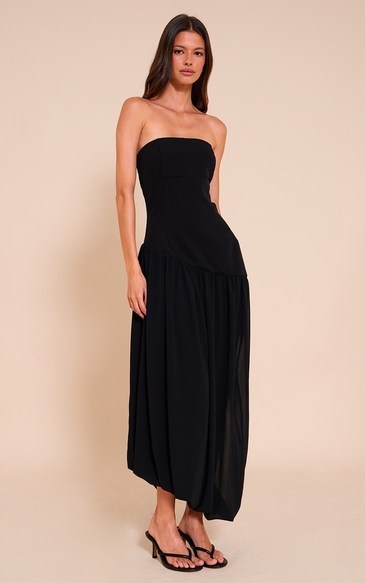 Black Chiffon Bandeau Balloon Hem Midaxi Dress image 3