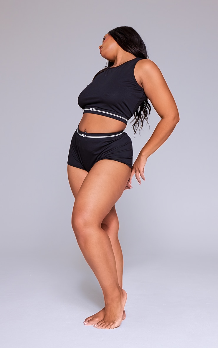 PRETTYLITTLETHING Black Vest And Short PJ Set Lingerie Nightwear PrettyLittleThing