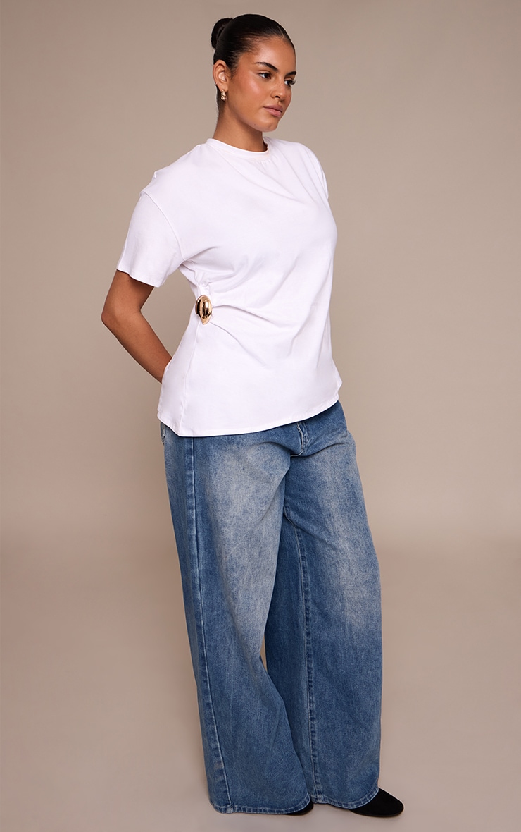 Plus T-shirt blanc à empiècement et ourlet asymétrique image 3