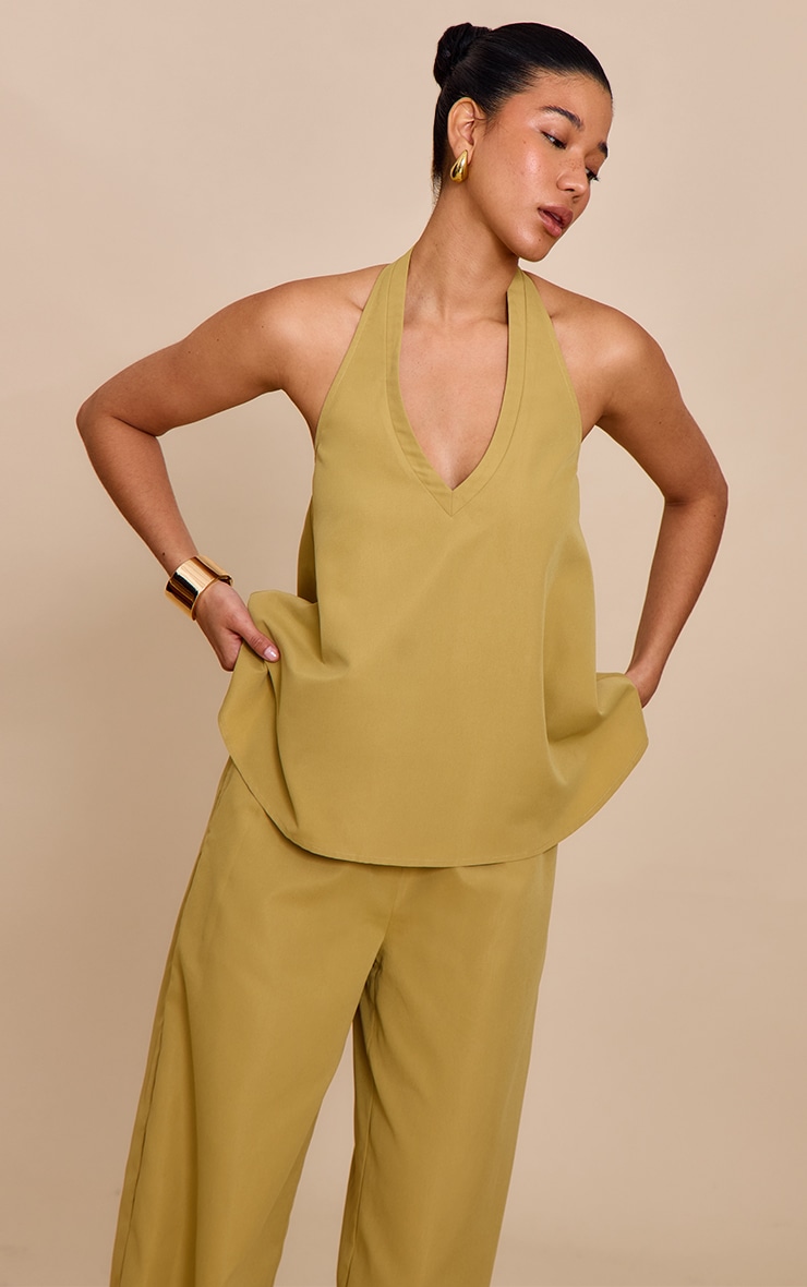 Sand Tailored Wide Leg Drawstring Pants image 4