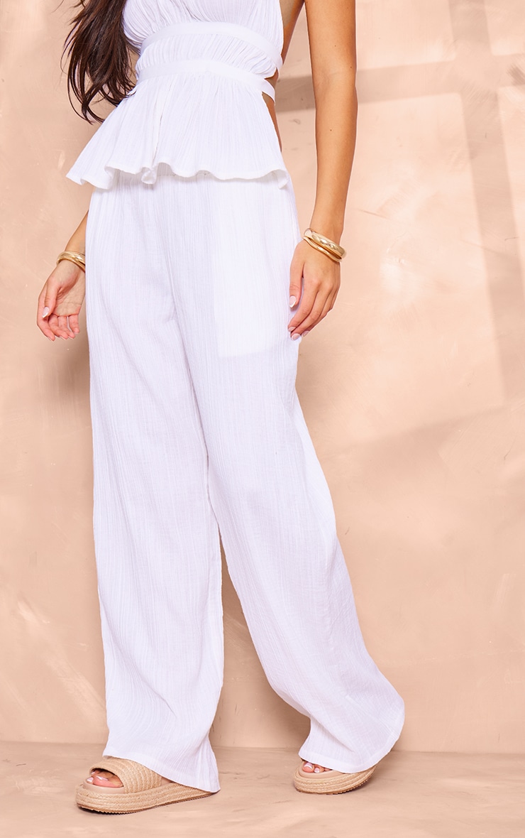 Pantalon large en étamine effet lin blanc à taille basse image 2