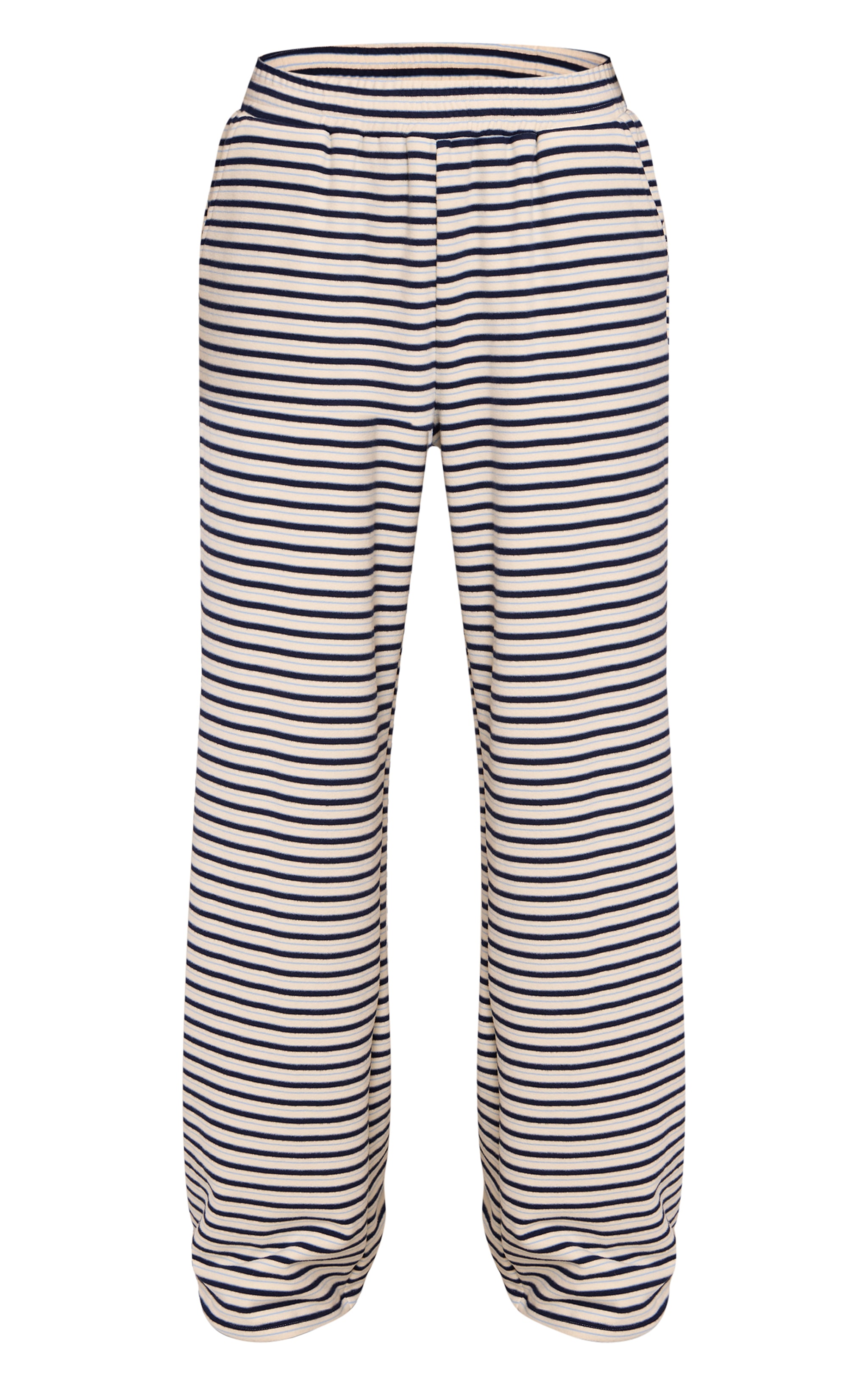 Petite Cream Stripe Soft Touch Drawstring Wide Leg Sweatpants  image 5