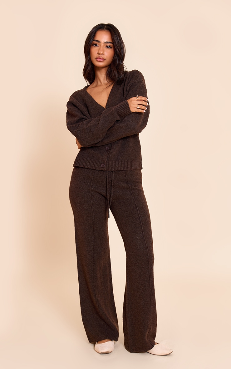 Petite Chocolate Drawstring Knitted Pants image 1