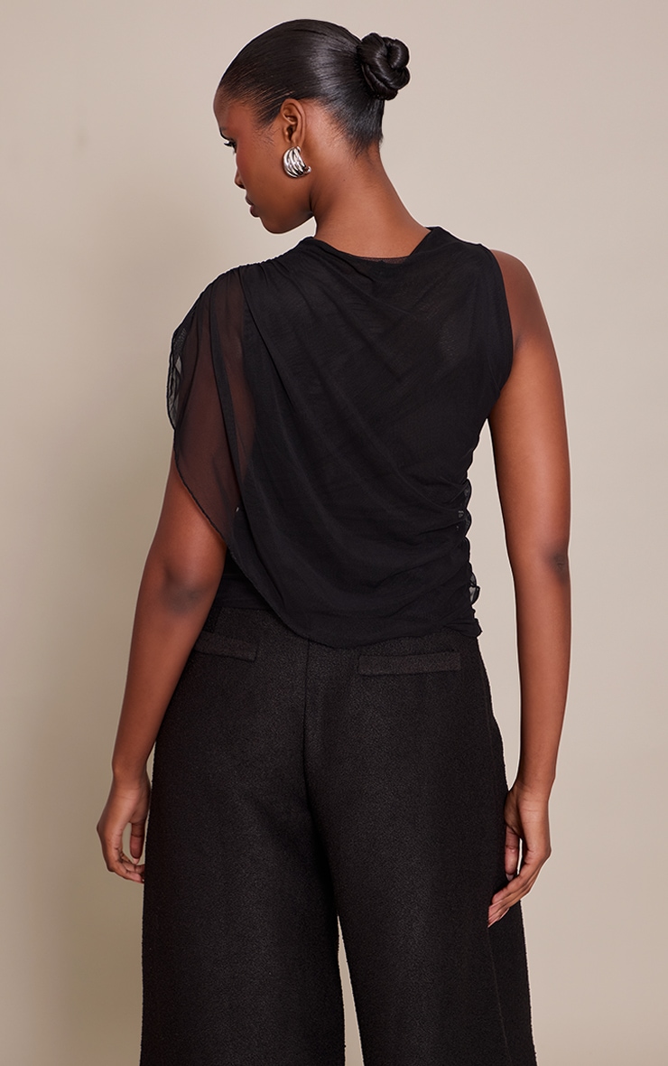 Black Mesh Cape Detail Long Top  image 2