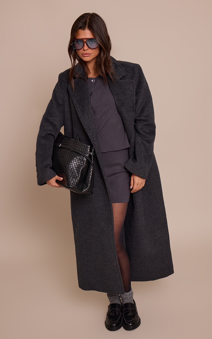 Charcoal Compact Knit Collarless Cardigan image 3