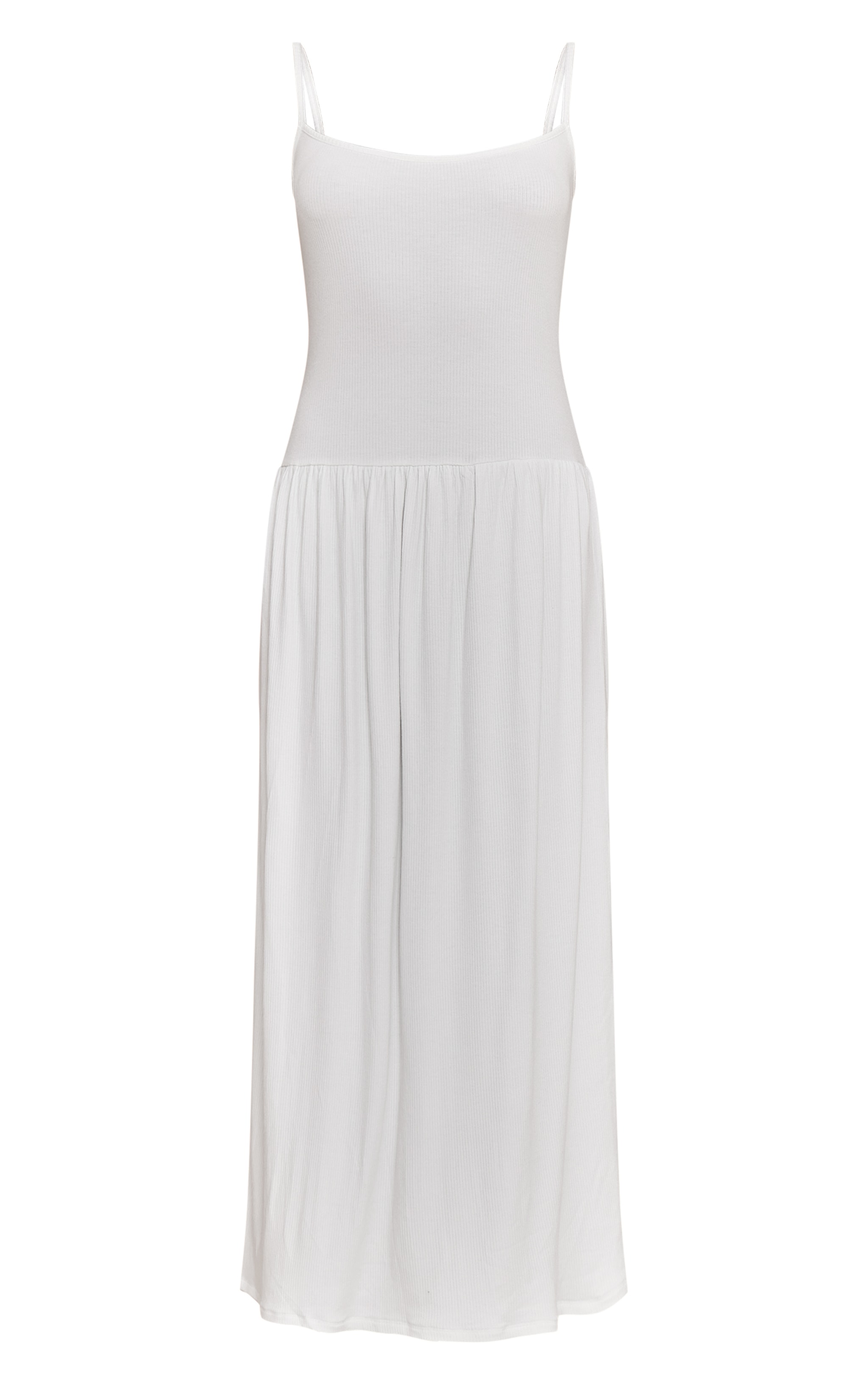 Petite White Strappy Ribbed Flowy Maxi Dress image 5