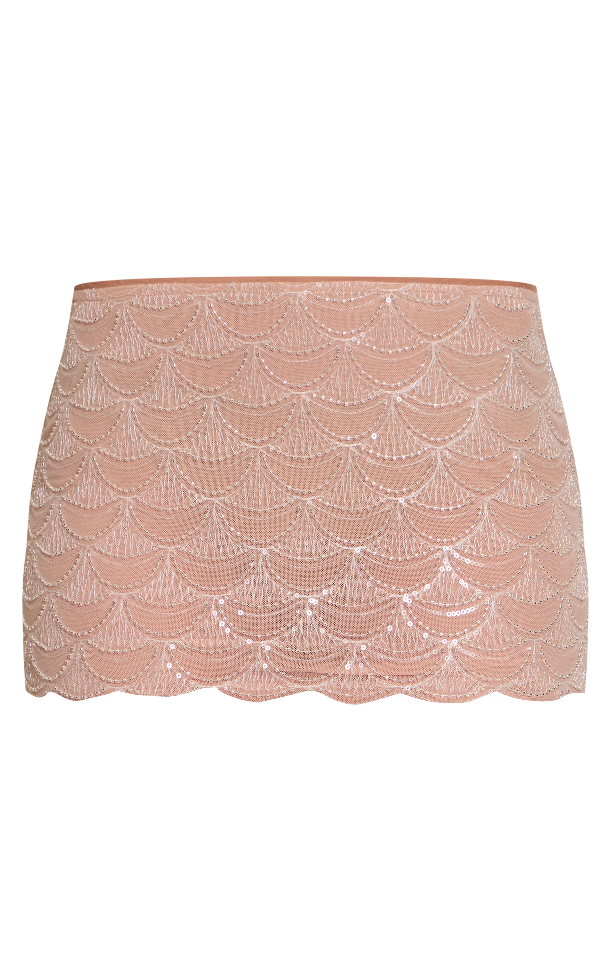 Light Nude Scallop Crystal Embellished Mini Skirt image 6