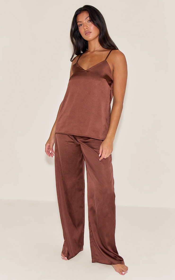 Chocolate Satin Cami And Trouser Pj Set image 3