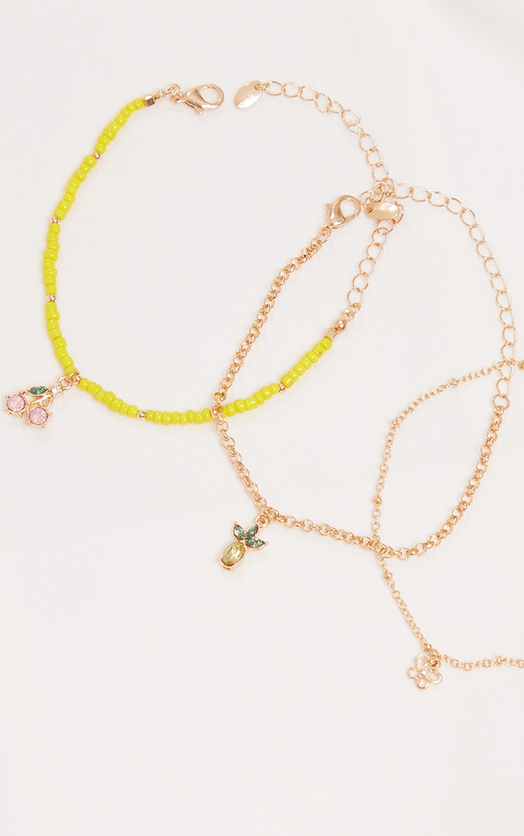 Bright Yellow Jewelled Fruit Charm Bracelet Pack PrettyLittleThing