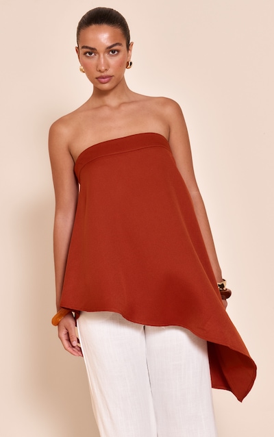 Burnt Orange Woven Bandeau Asymmetric Hem Floaty Long Top