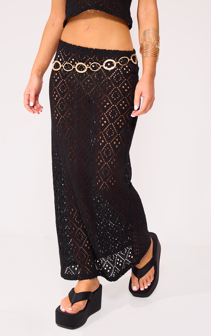 Deep Black Textured Rib Low Rise Midaxi Skirt image 2