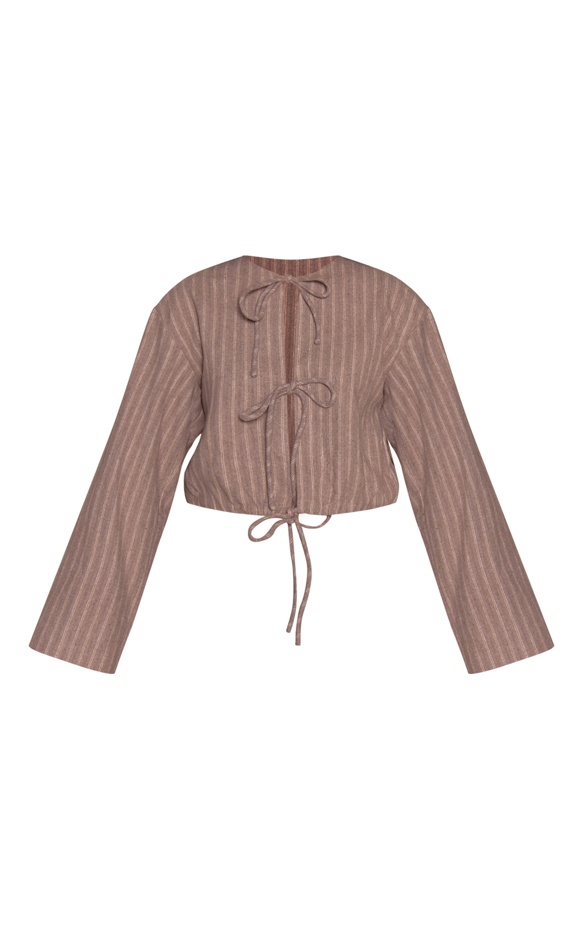 Beige Brushed Pinstripe Tie Front Blouse image 5