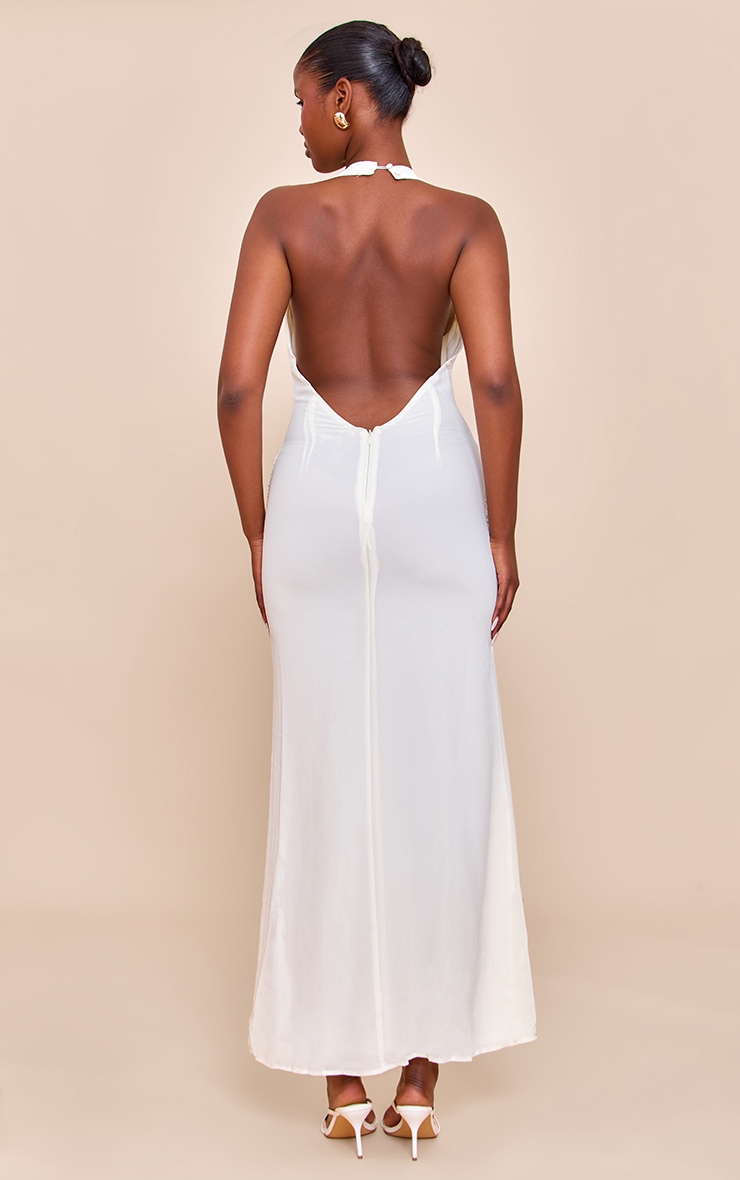 Robe longue en mousseline de soie crème à détail torsadé image 2