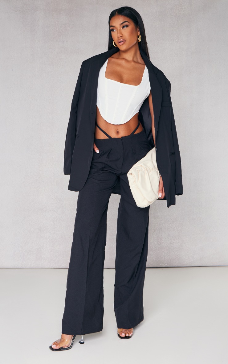 Black Woven Cut Out Waist Wide Leg Trouser