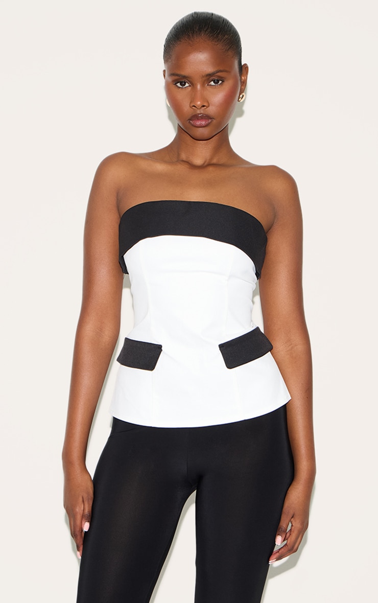 White Contrast Pocket Detail Foldover Bandeau image 1