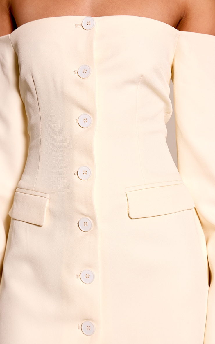 Cream Tailored Woven Bardot Button Down Shift Dress image 4