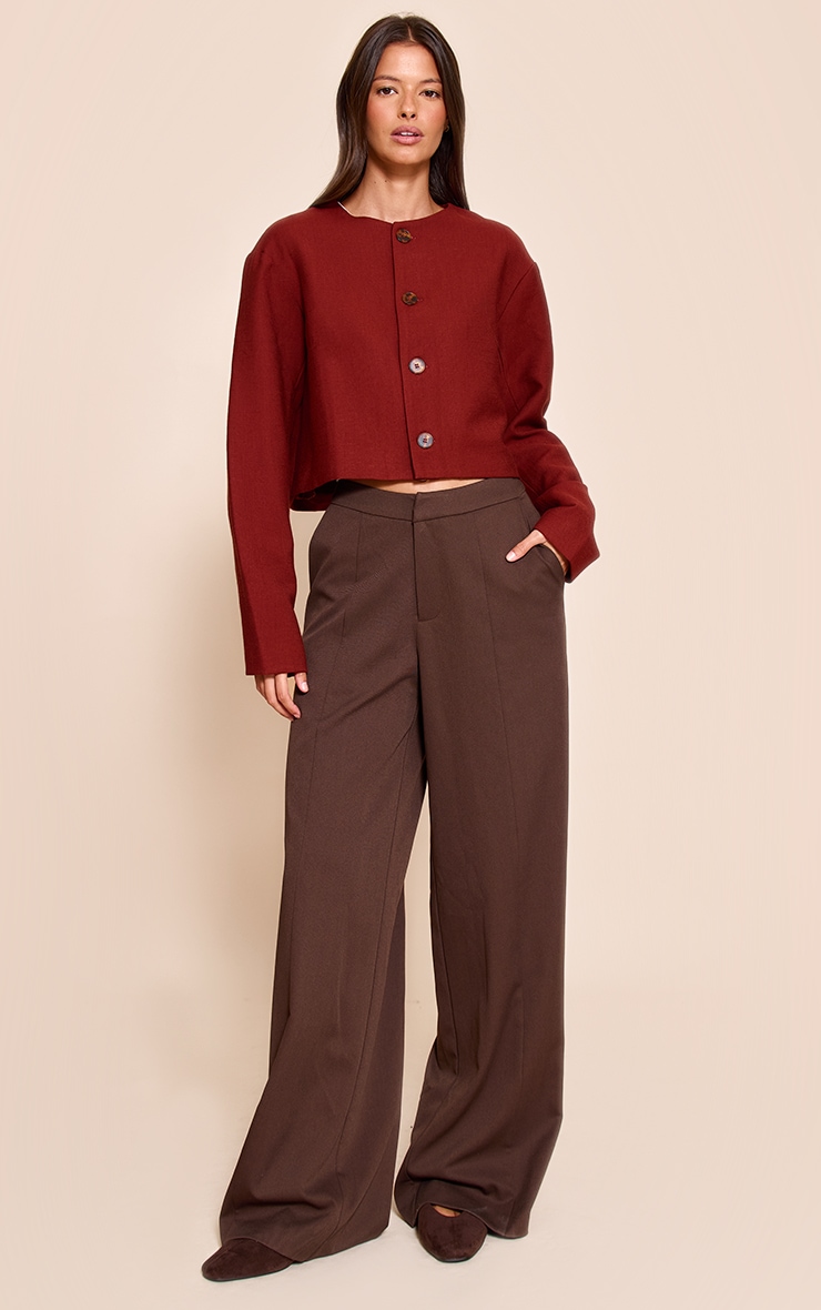 Rust Linen Look Boxy Button Up Jacket image 3