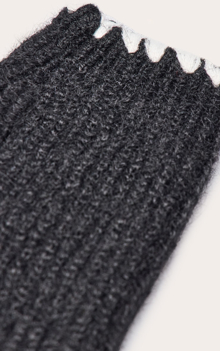 Black Contrast Knit Fingerless Gloves image 3