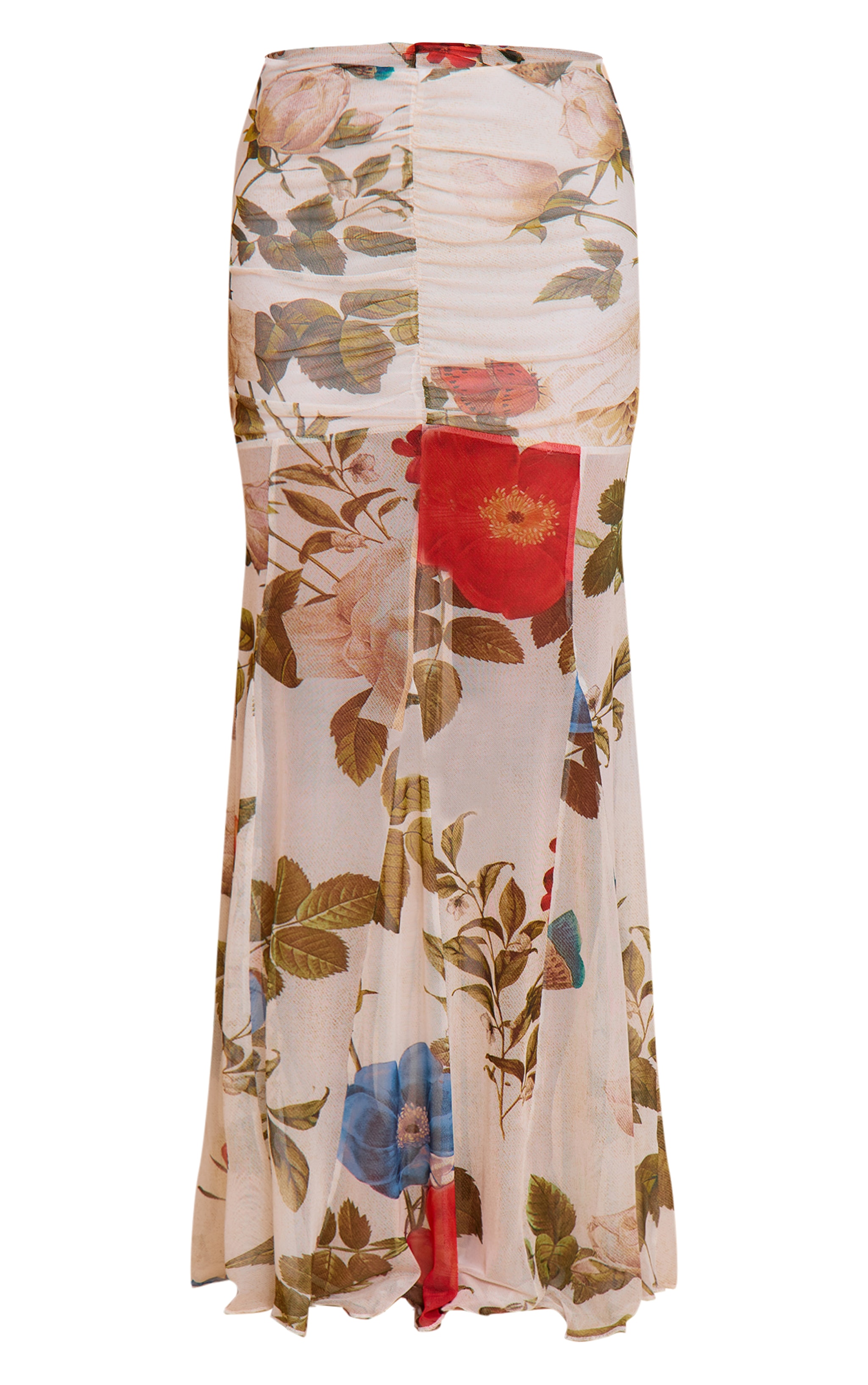 Cream Printed Mesh Overlay Maxi Skirt image 5