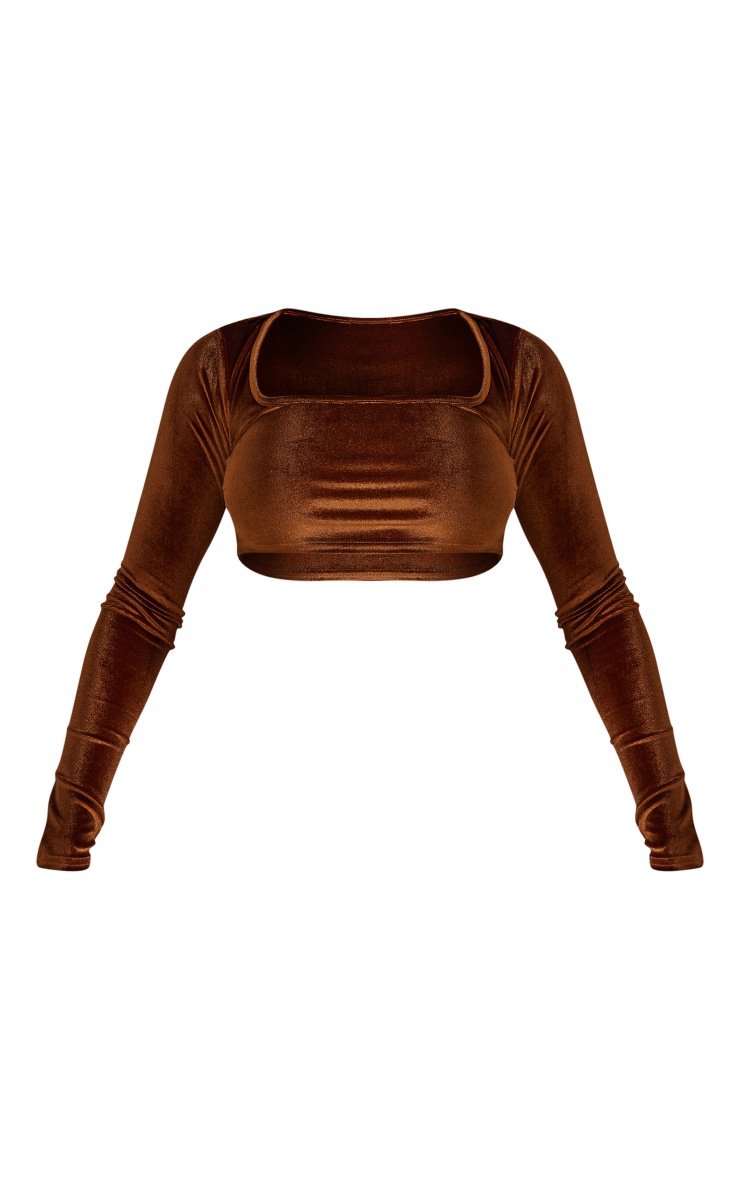 Chocolate Velvet Long Sleeve Square Neck Crop image 1