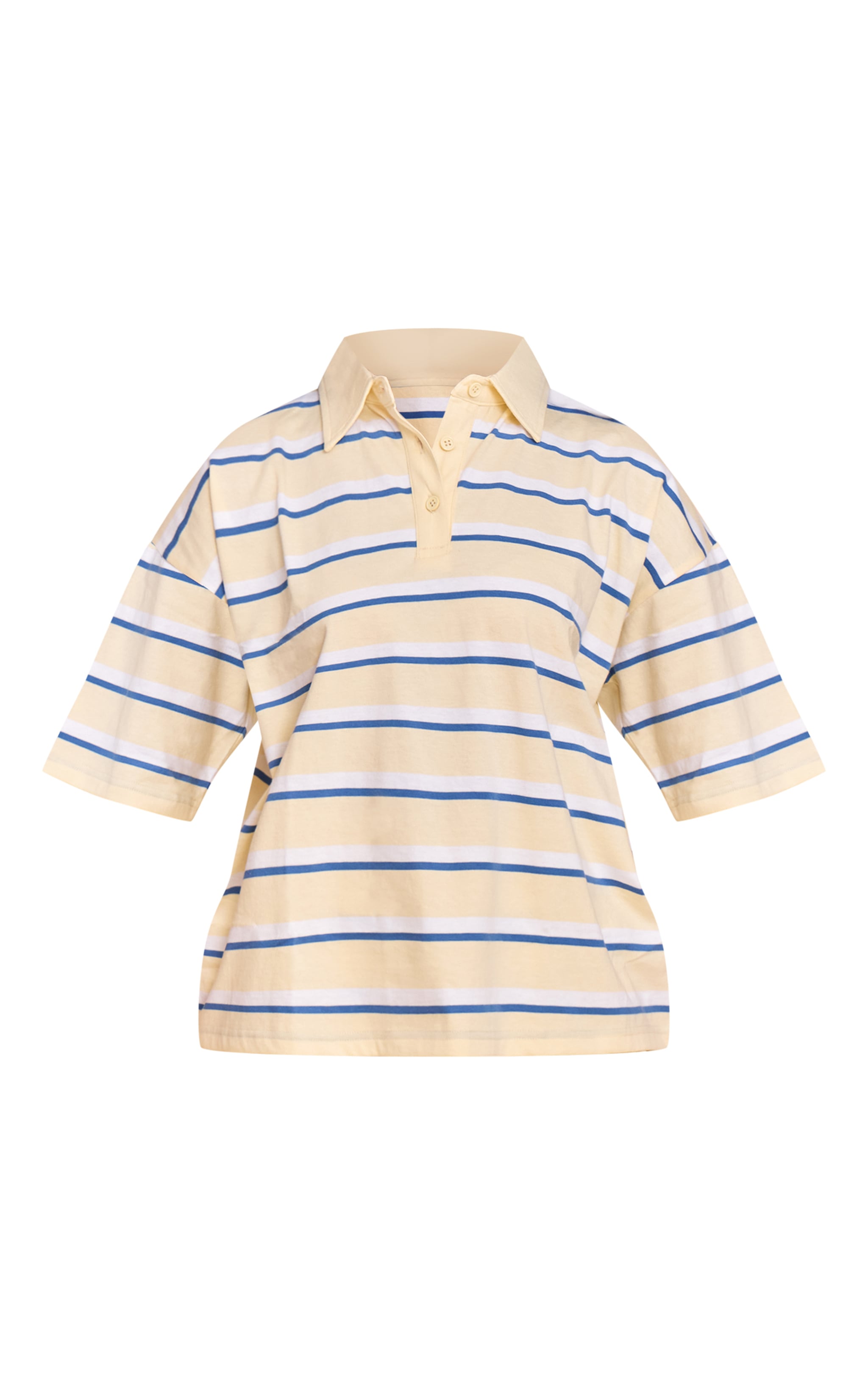  Butter Yellow Striped Oversized Collared T-shirt image 5