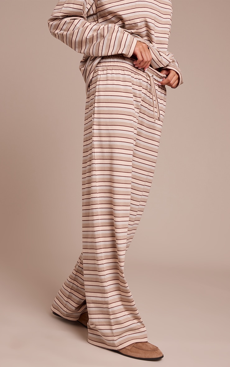 Light Brown Striped Wide Leg Drawstring Pants image 2