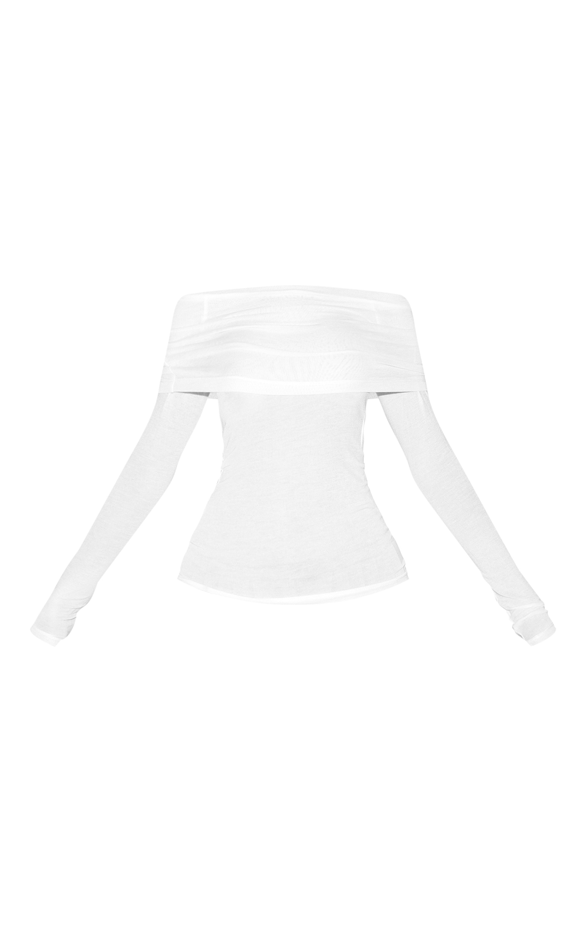 Top doux blanc transparent à col bardot replié et manches longues image 5