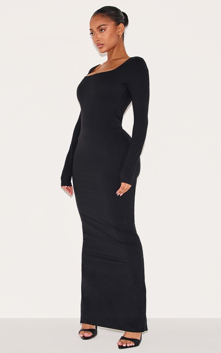 Shape Black Built In Bra Sculpt Square Neck Long Sleeve Maxi Dress image 3