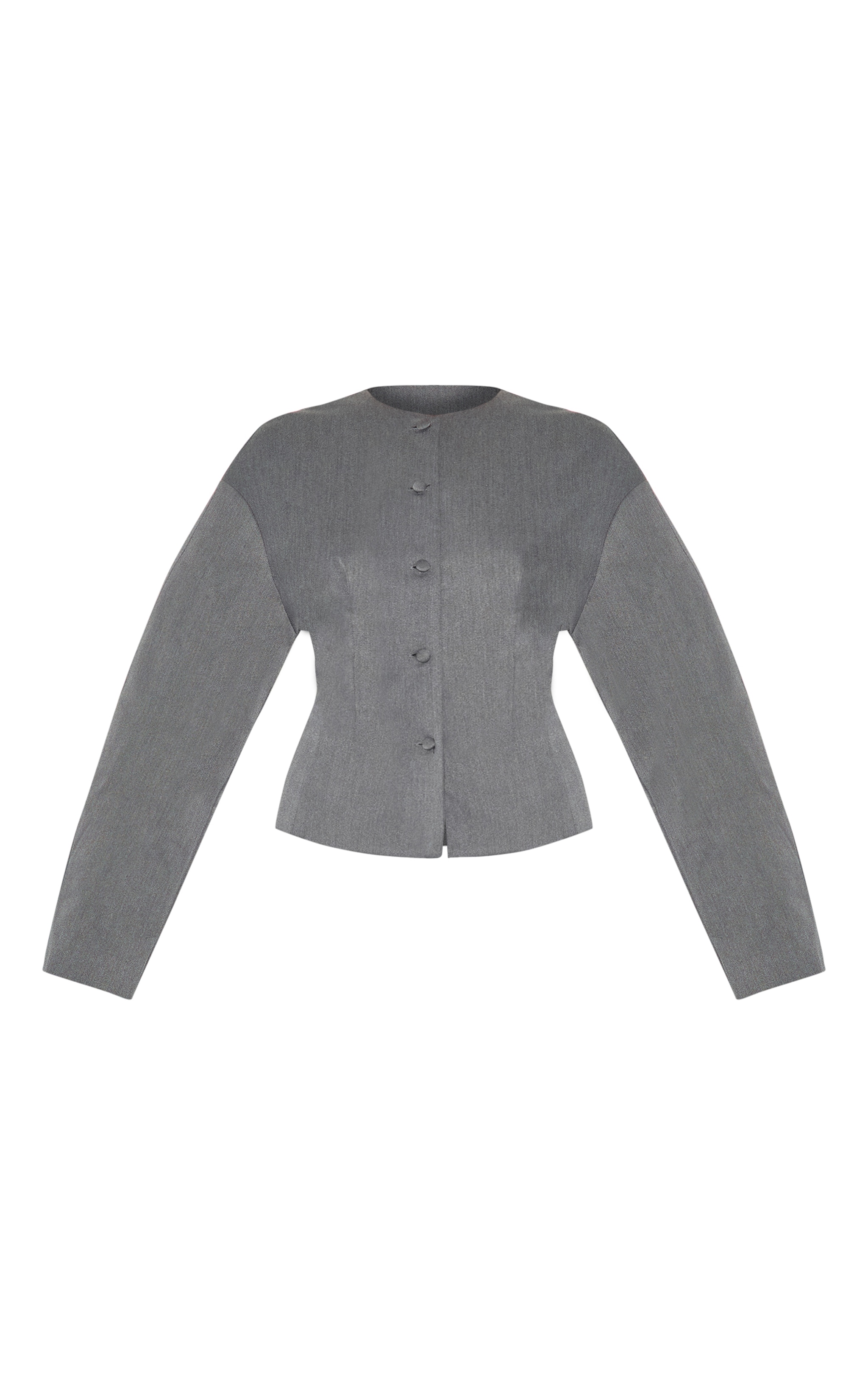 Blazer de tailleur tissé gris anthracite à épaules carrées et manches ballon image 6