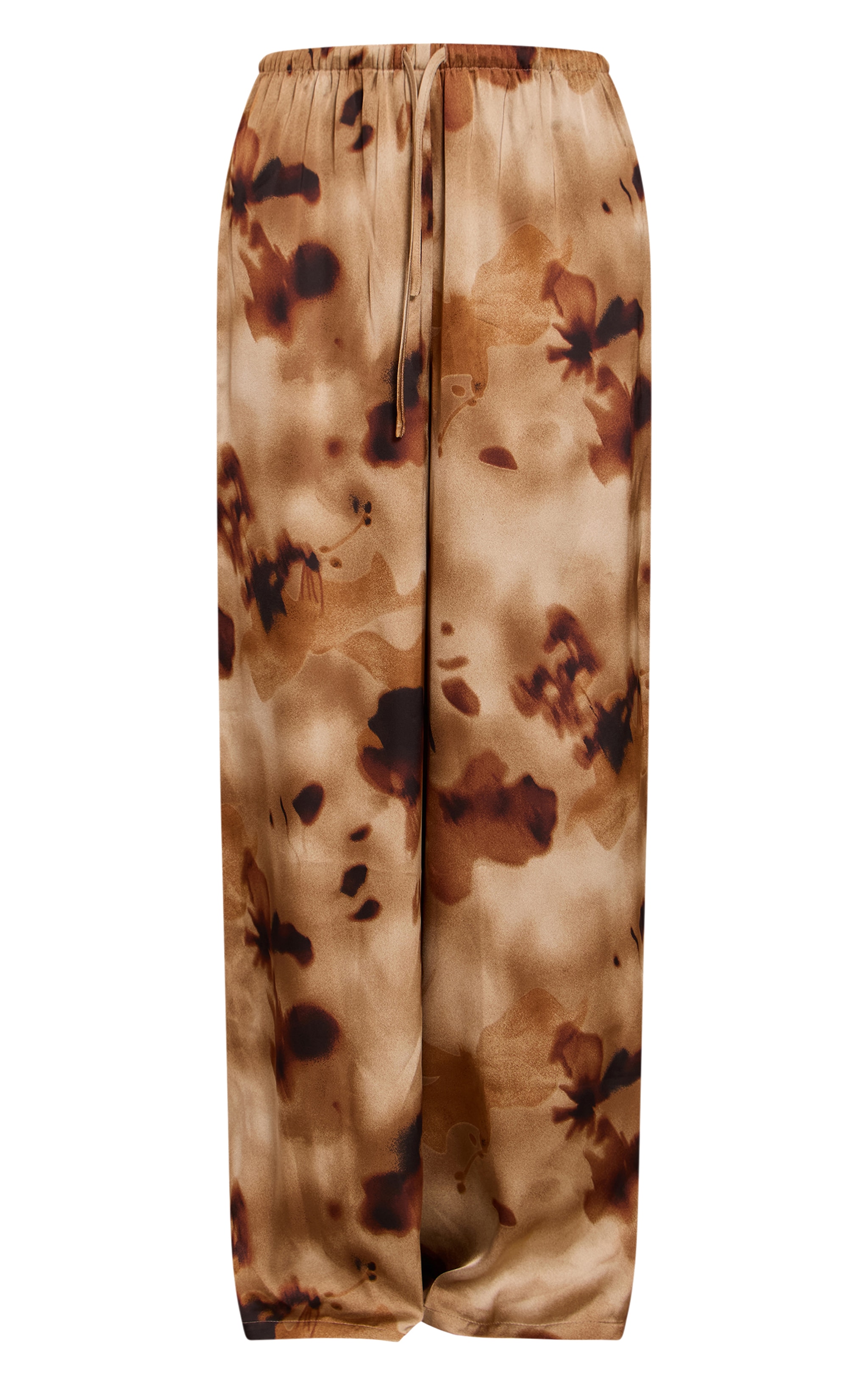 Brown Floral Abstract Print Satin Drawstring Low Rise Pants image 5