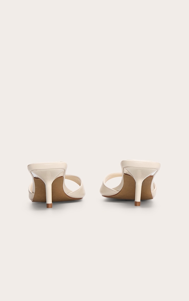 Cream Point Toe Thin Strap Low Stiletto Heeled Mules image 4