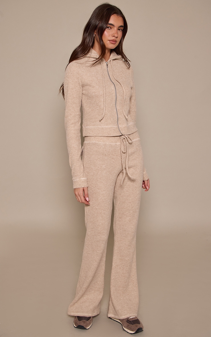 Natural Brushed Waffle Rib Skinny Flare Trousers image 2