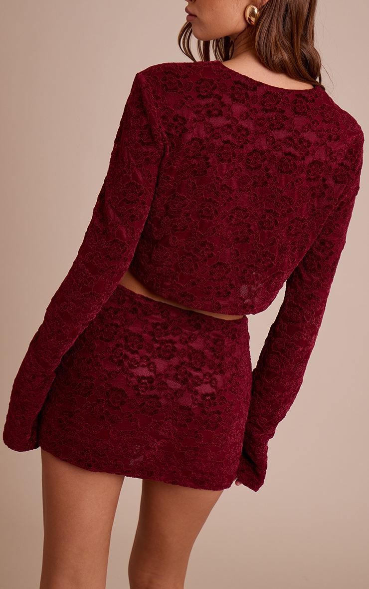 Dark Wine Lace Mid Rise Mini Skirt  image 3