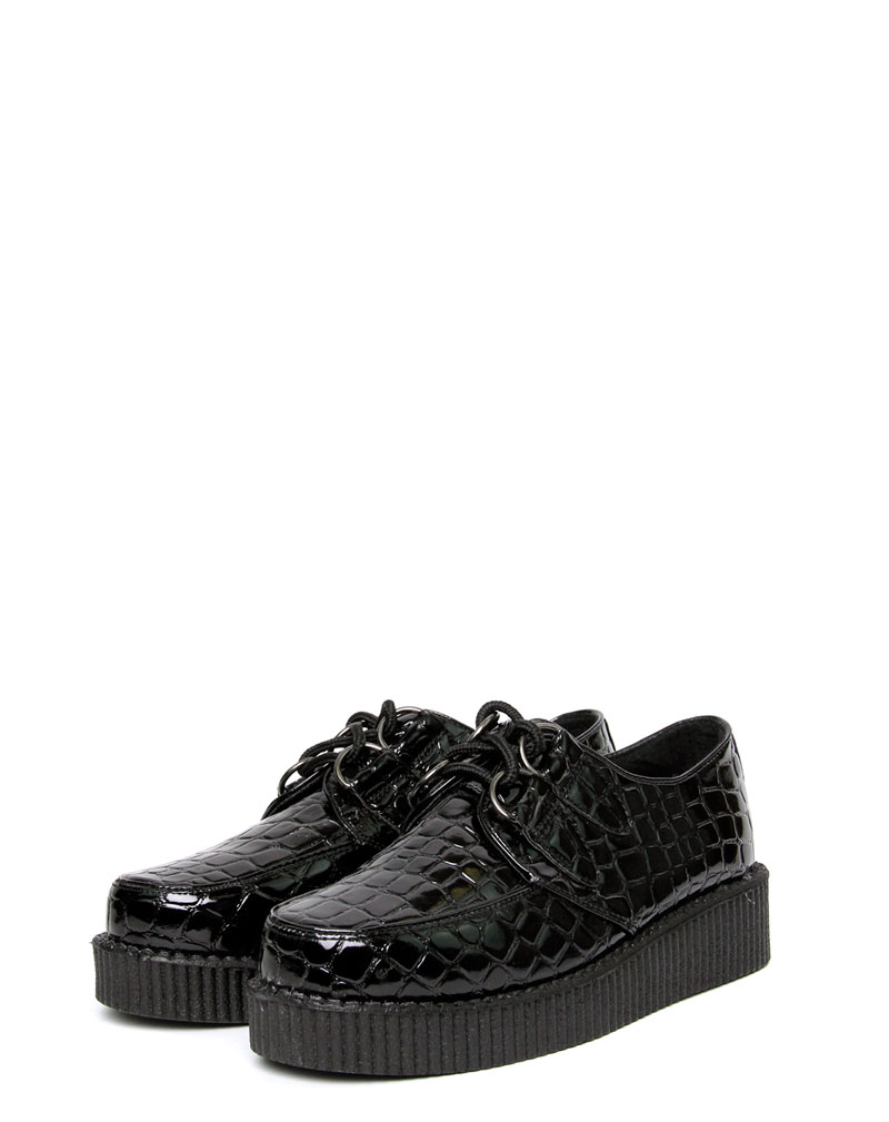 Mia Black Patent Croc Print Creeper Shoe PrettyLittleThing